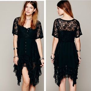 Free people black prairie ruffle lace dress